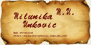 Milunika Unković vizit kartica